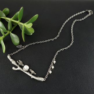 Колье Птички с жемчугом №2