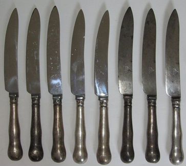 Ножи большие, до 1850 года, 84 проба серебра, 1 кг