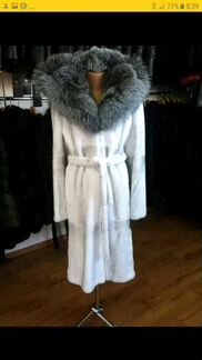 Шуба стриженный бобер с капюшоном из чернобурки