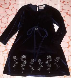 Бархатное синее платье р.110