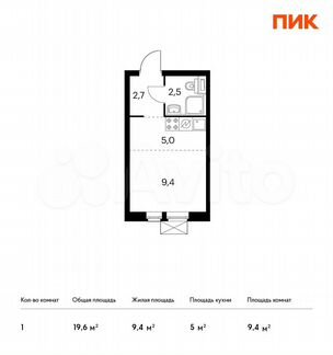 Квартира-студия, 19.6 м², 11/33 эт.