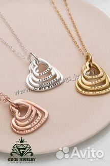 Золотая подвеска, кулон сердечки