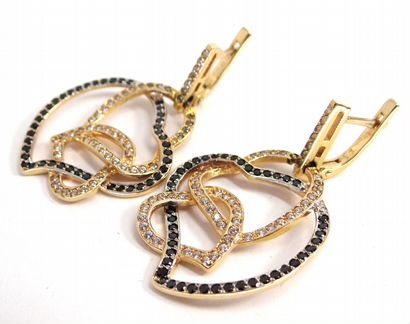 Крупные золотые серьги 585 пробы с фианитами