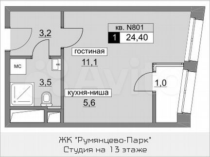 Квартира-студия, 24.4 м², 13/22 эт.