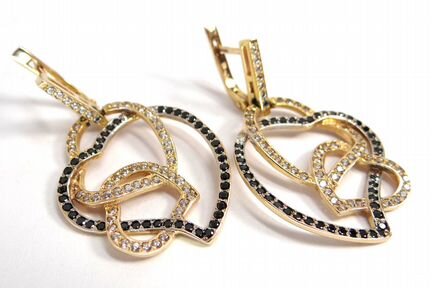 Крупные золотые серьги 585 пробы с фианитами