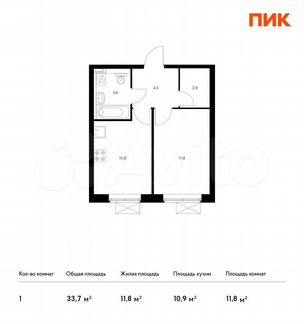 1-к квартира, 33.7 м², 17/25 эт.