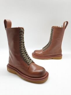 Сапоги кожаные коричневые ботинки боттега